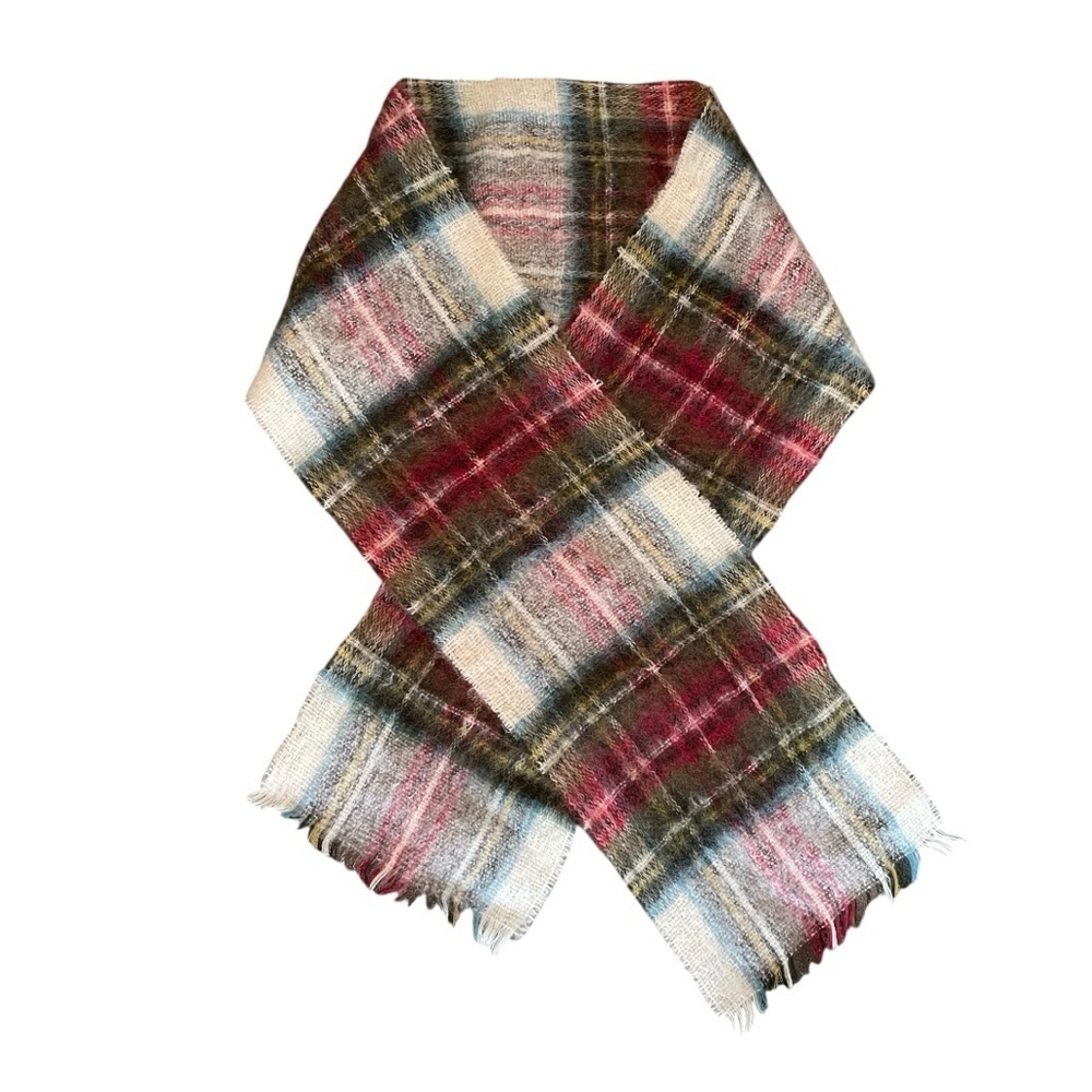 LOCHCARRON OF SCOTLAND Multicolor Plaid Wool Mohair Men's Scarf Vintage
